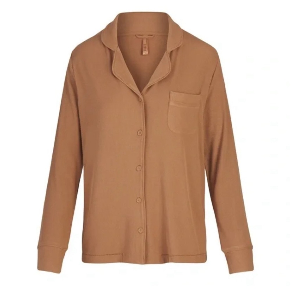Skims Micro Rib Soft Lounge Sleep Pajama TOP Camel Medium